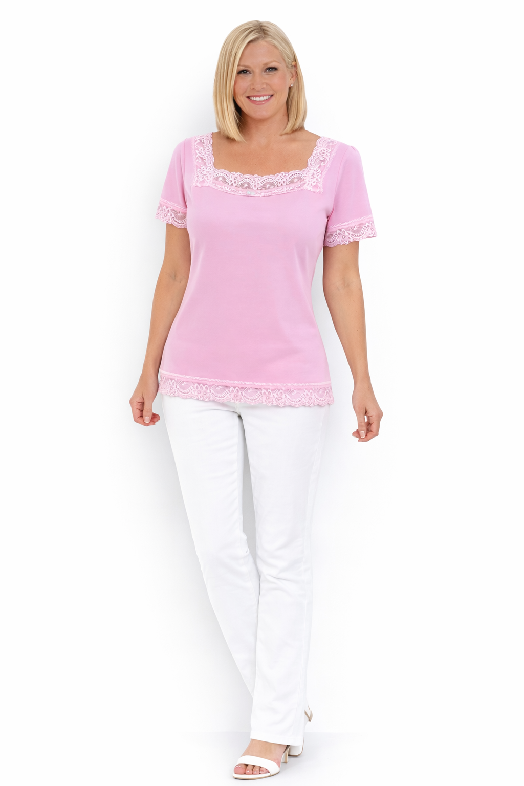 T-Shirt mit Spitzendetails - rosa