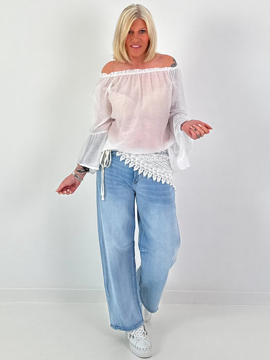 Transparente Tunika mit Volant-Ärmeln - weiss