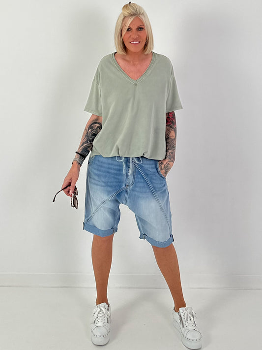 T-Shirt mit gerafftem Saum - khaki