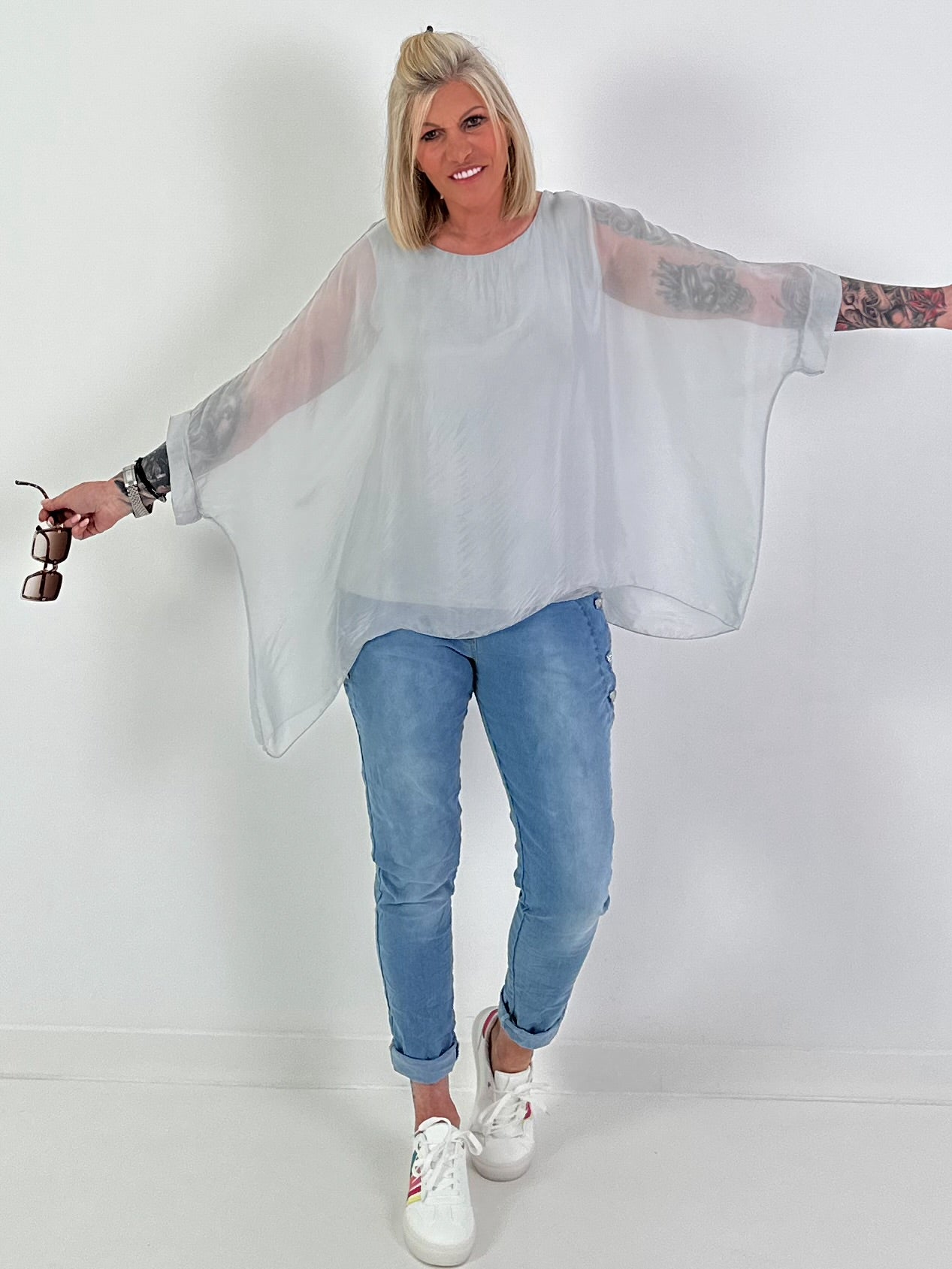 Silk tunic with integrated undershirt - grey