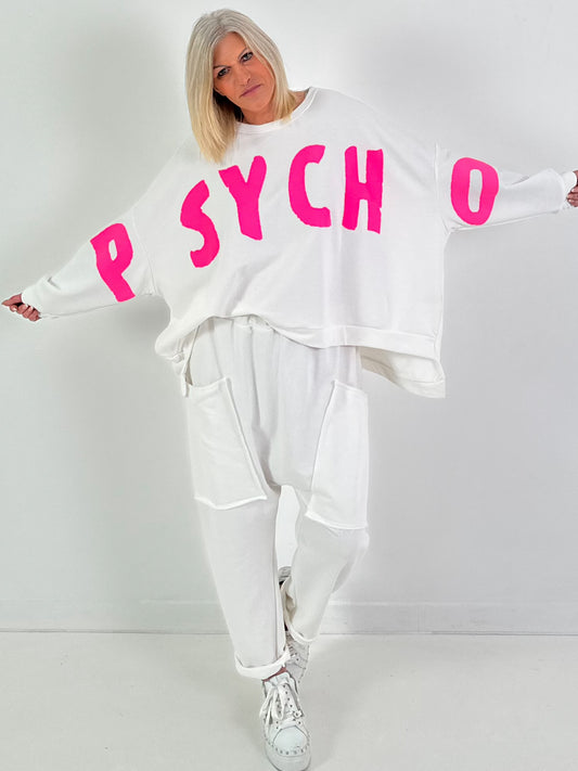 Oversized Sweatshirt Modell "Psycho" - weiss-pink