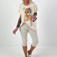 Oversized Shirt with Front Print - beige