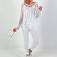Silk Tunic with Crocheted Neckline - White