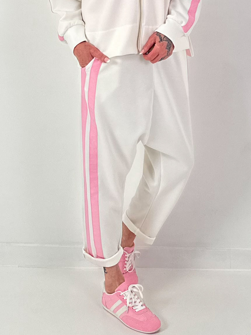 Sweat Baggy mit Streifen - weiss