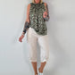 Striped top with ruffled collar - taupe-dark brown
