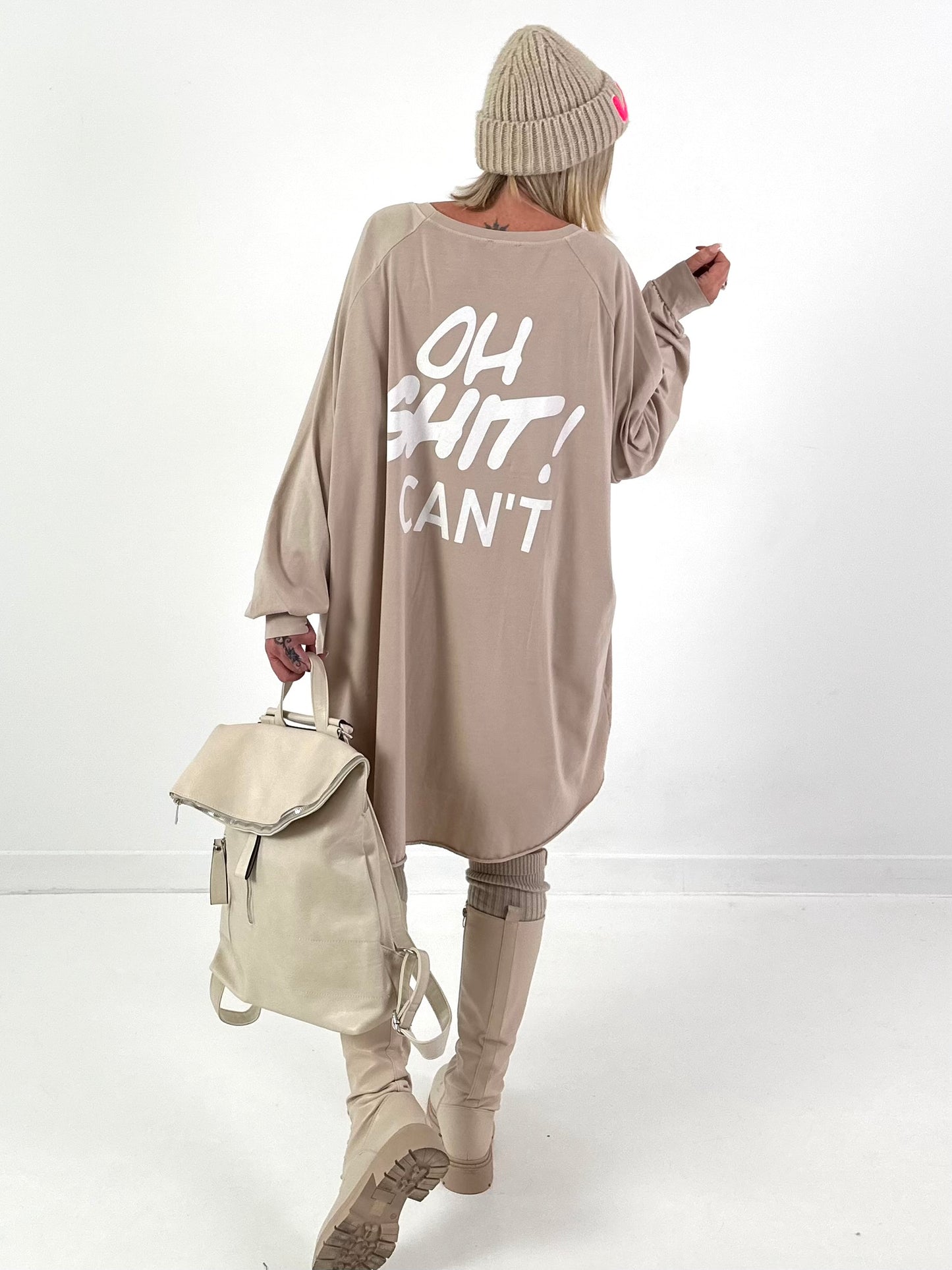 Oversized shirt model "KEEP CALM" - beige