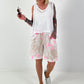 Leinen Short mit Batik Muster - weiss-neonpink-beige