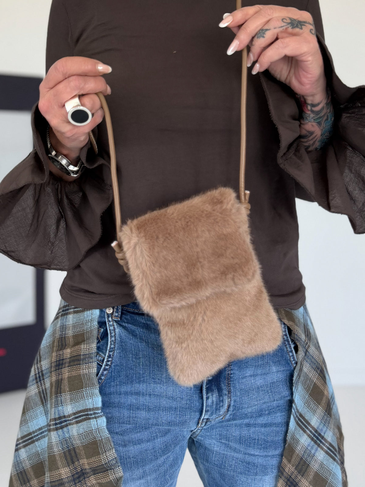 Small fur bag / Phone bag - taupe
