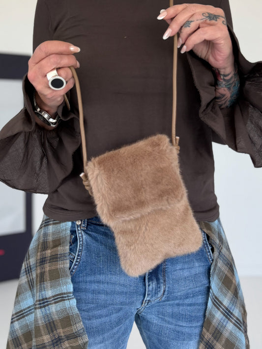Small fur bag / Phone bag - taupe