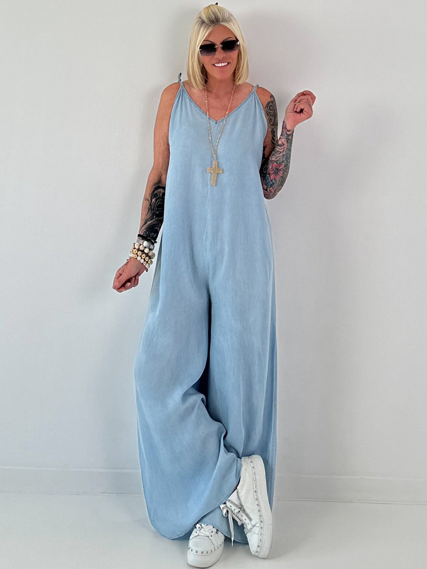 Lichte spijker jumpsuit - lichtblauw