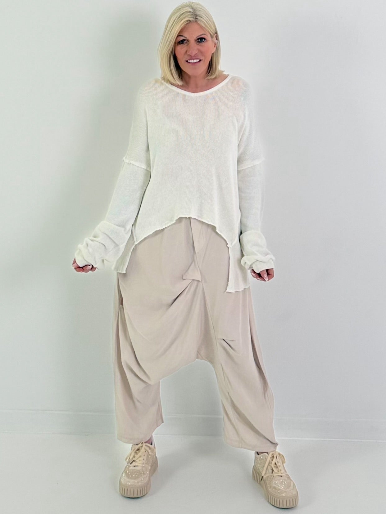 Oversized Strickpullover - weiss