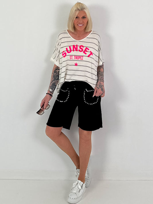 T-Shirt mit Streifen Sunset - ecru-schwarz