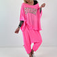 Poncho Shirt mit Schriftzug - neonpink