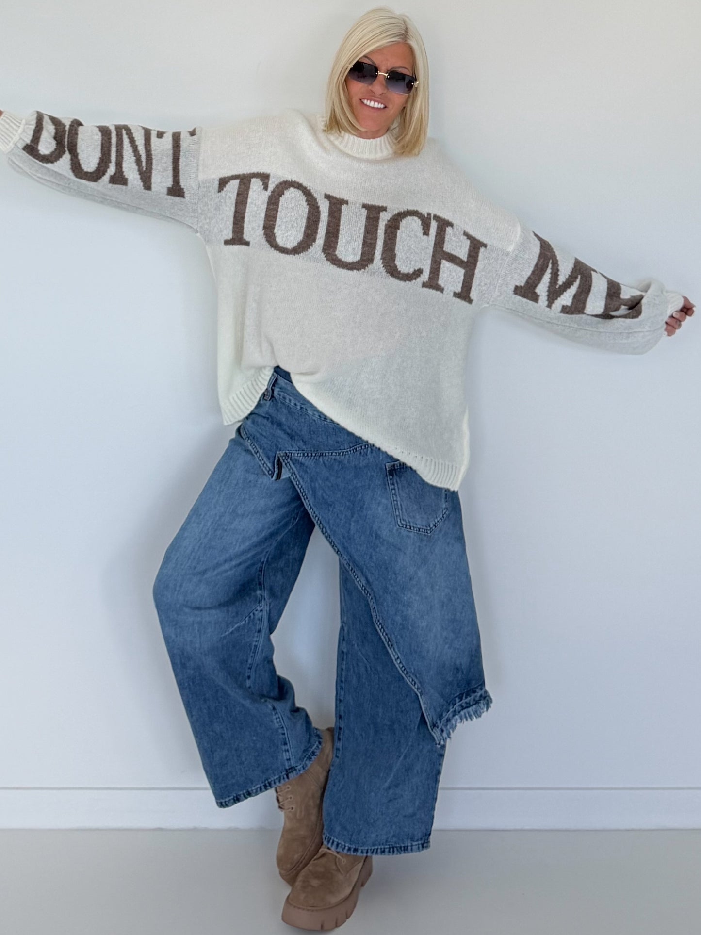 Oversized Strickpullover Dont Touch Me - ecru-taupe