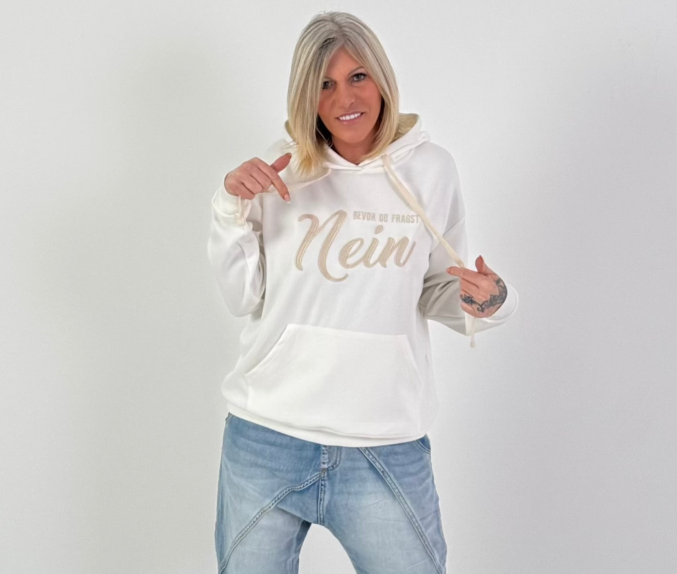 Hoodie Modell "Bevor du fragst...NEIN!" - ecru