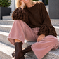 Pullover mit Trompetenärmeln im Fransen-Look - mokka