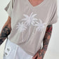 T-Shirt with glitter palm trees - beige