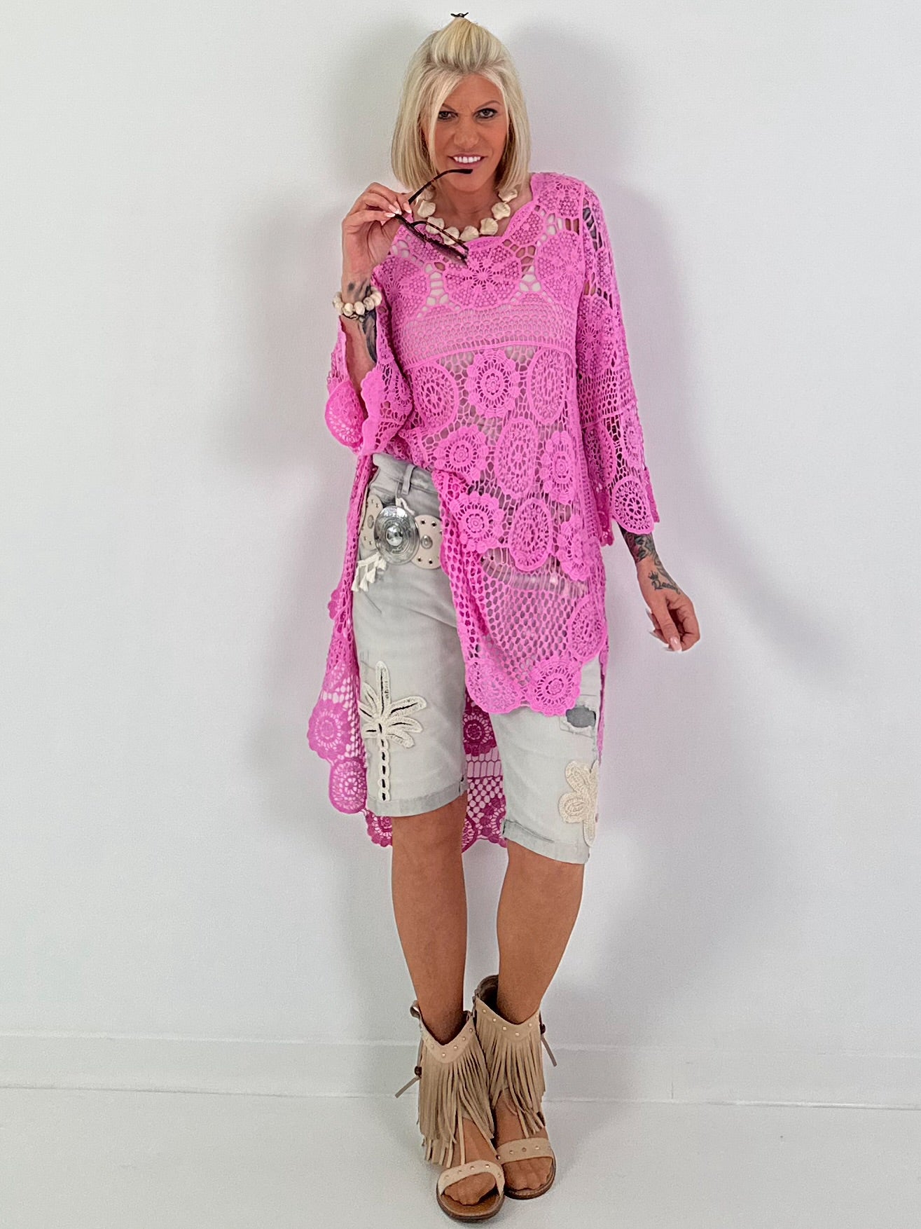 Crochet tunic with pattern - pink