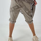 Kurze Hose mit Jeanselementen und Ösen - taupe