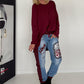 Jogg-Jeans im Used Look Love & Rock - denim-burgundi