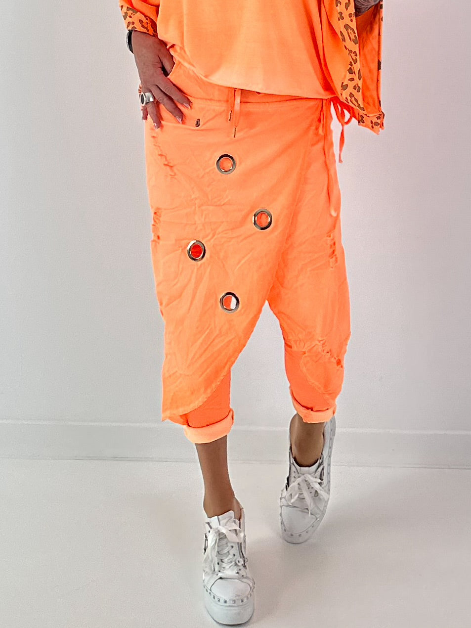 Stylische Hose im Knit-Look - neonorange