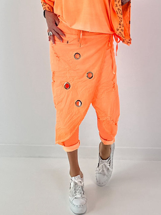 Stylische Hose im Knit-Look - neonorange