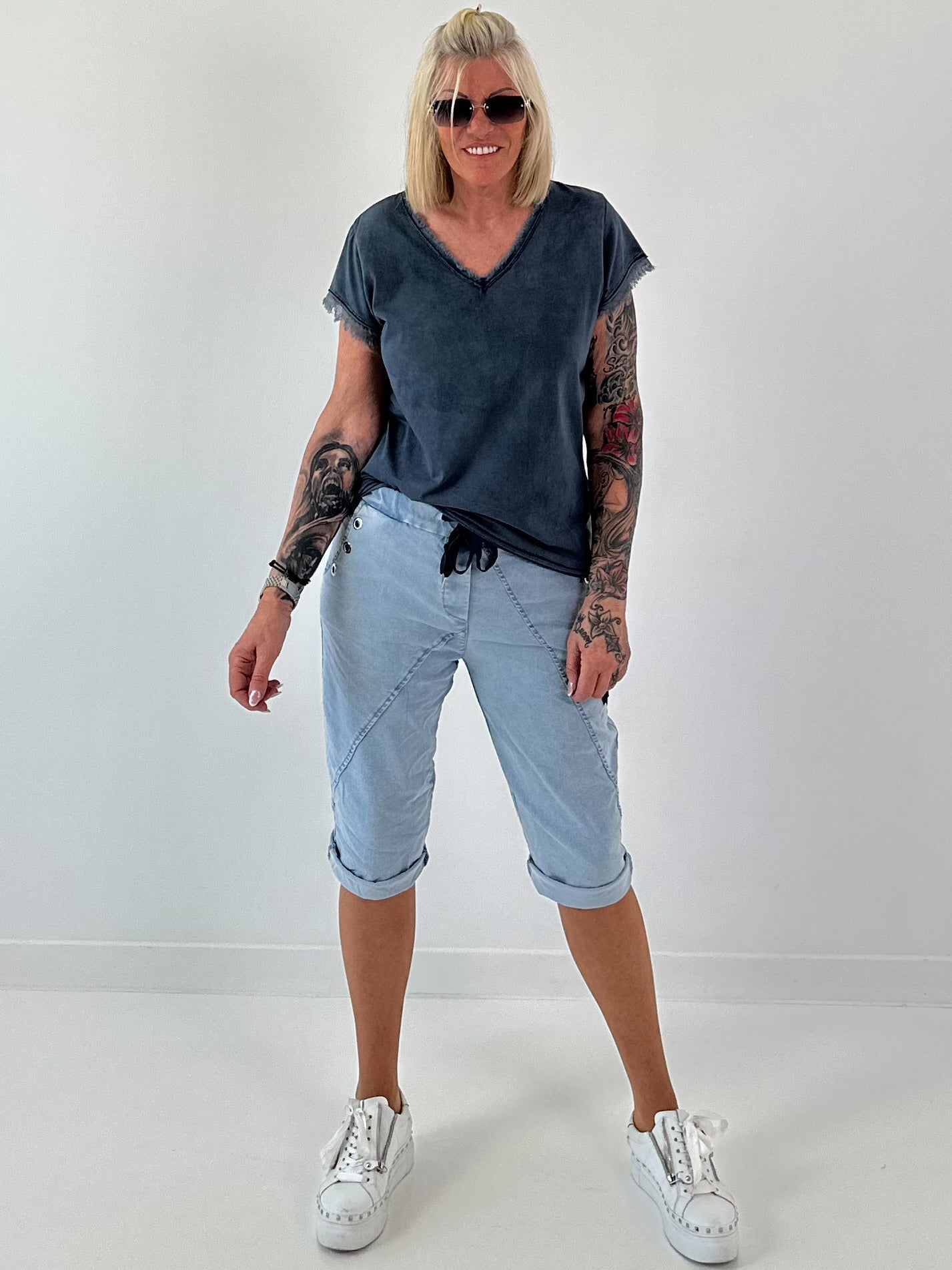 Frayed hem t-shirt - dark blue