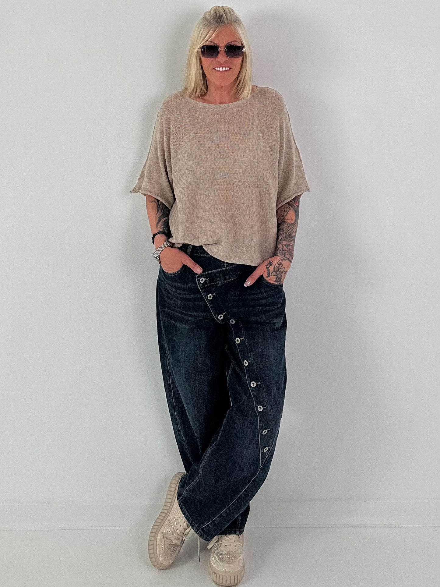Leichter Pullover mit halben Arm - taupe