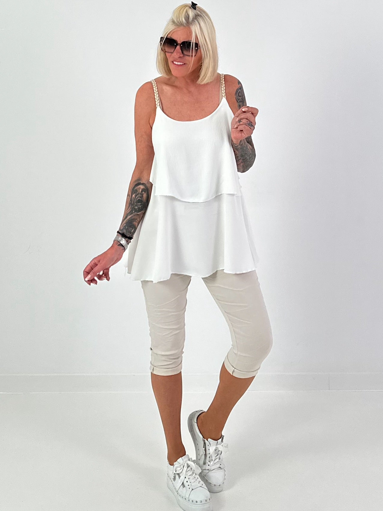 Layered Top with Braided Straps - ecru