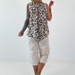 Striped top with ruffled collar - taupe-dark brown