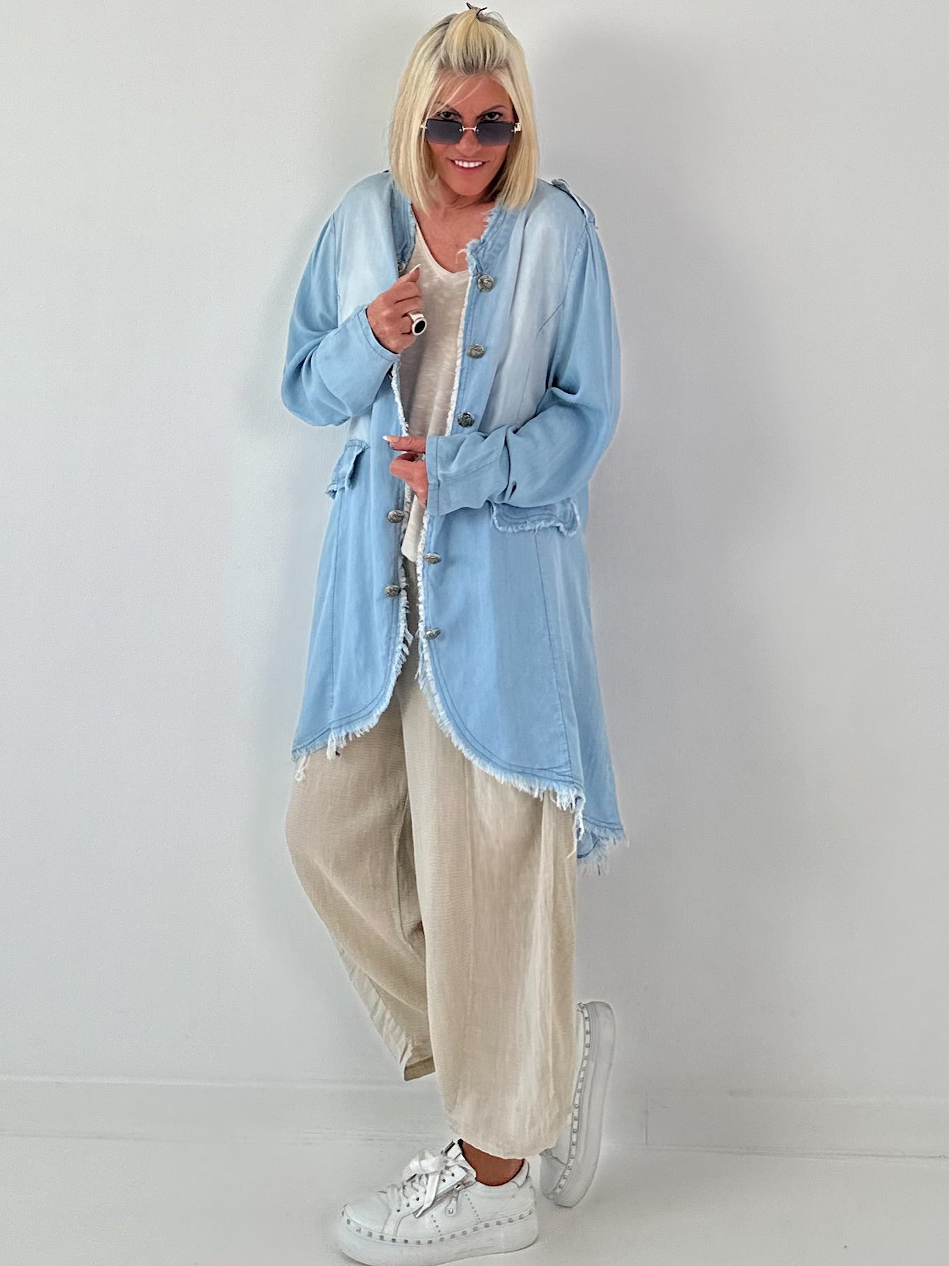 Oversized Leo Linen Military Coat - Khaki