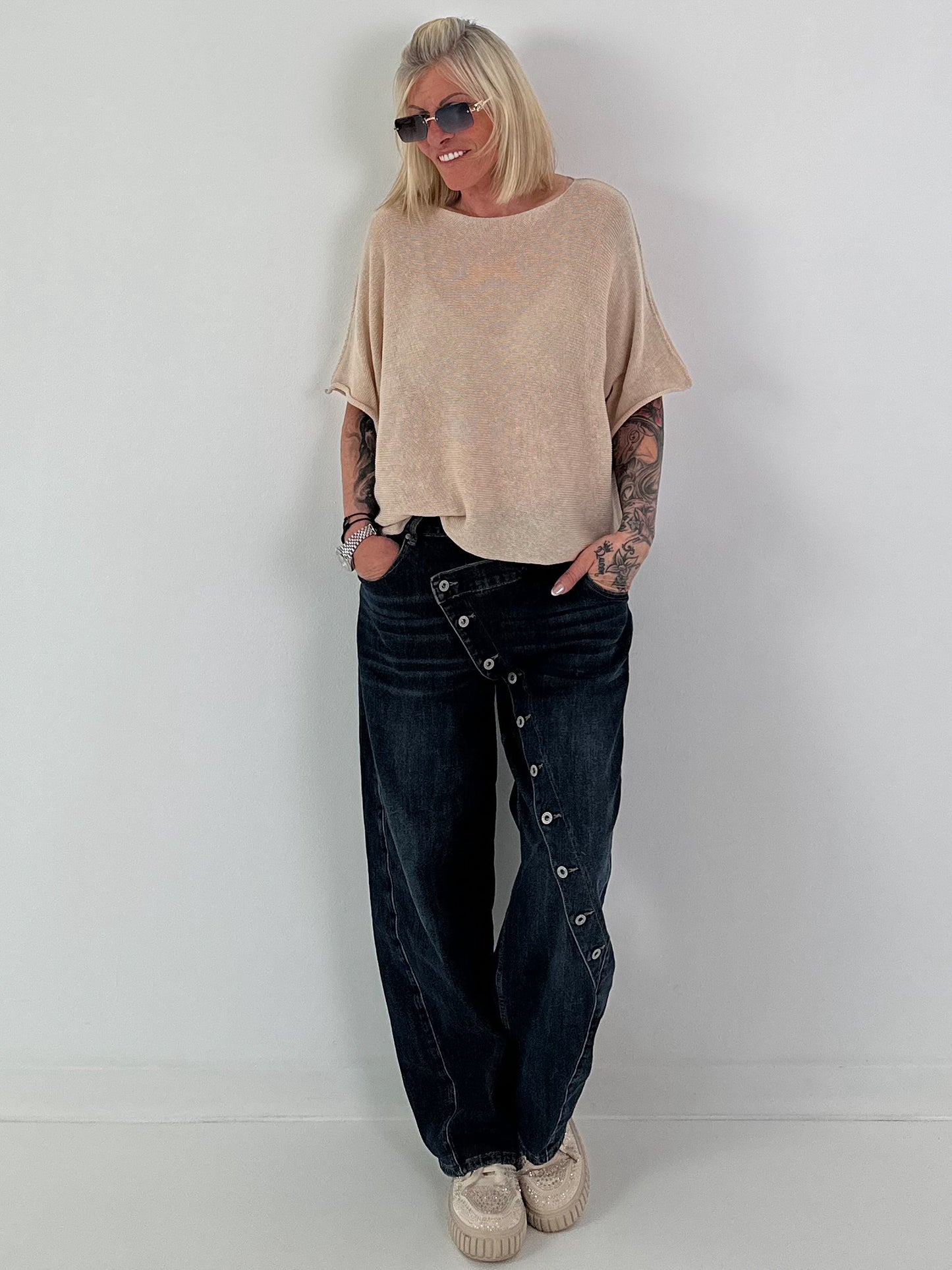 Light sweater with half sleeves - beige