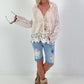 Boho Blouse with Crocheted Hem - beige