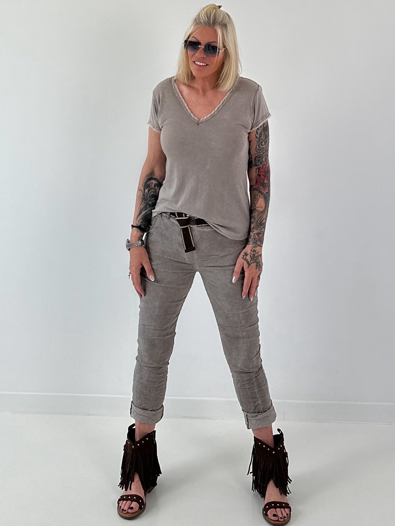 Ripp T-Shirt stone washed-  taupe