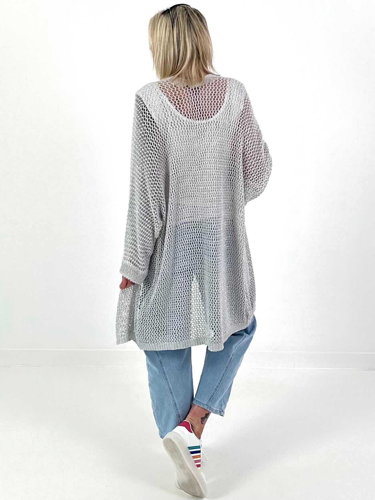 Crochet jacket with Lurex - grey
