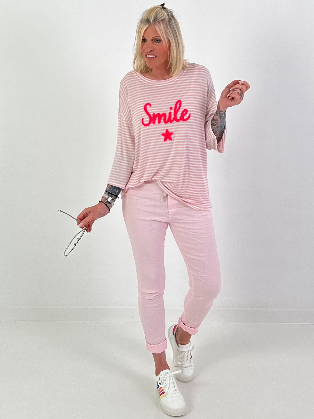 Shirt mit Streifen Smile - rosa-weiss