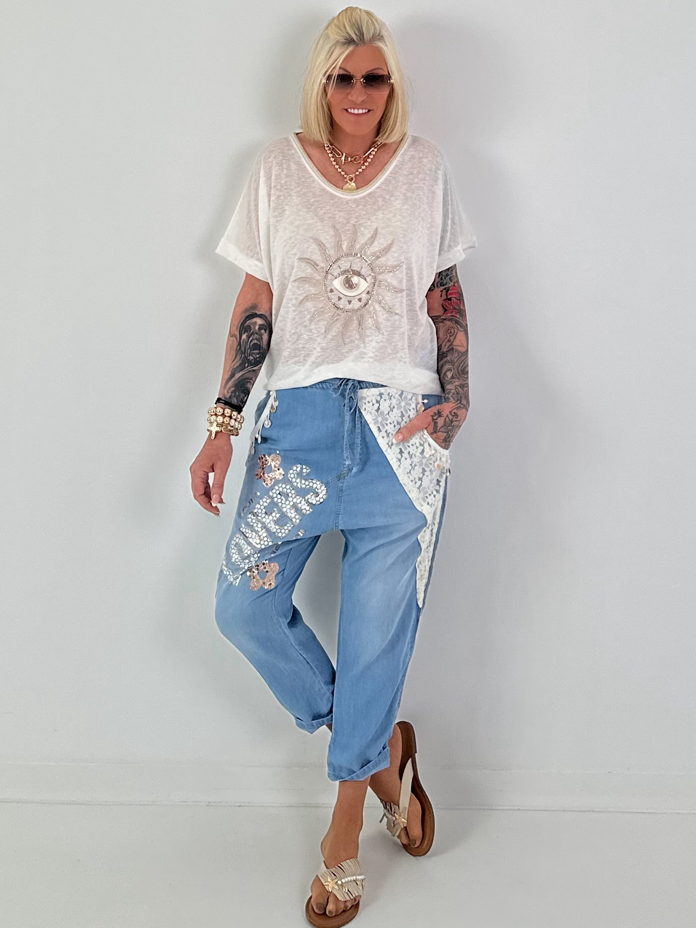 Boho Baggy Jeans - hellblau