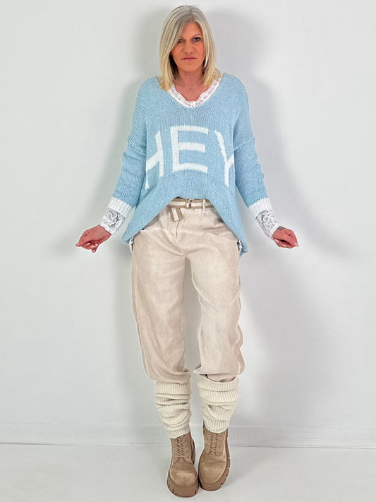 Pullover Hey You - hellblau-weiss