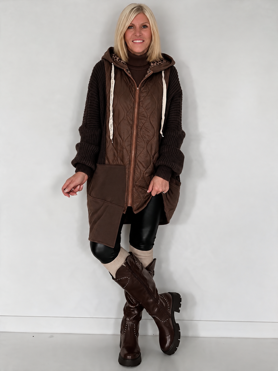 Oversized Jacke im Materialmix - mokka