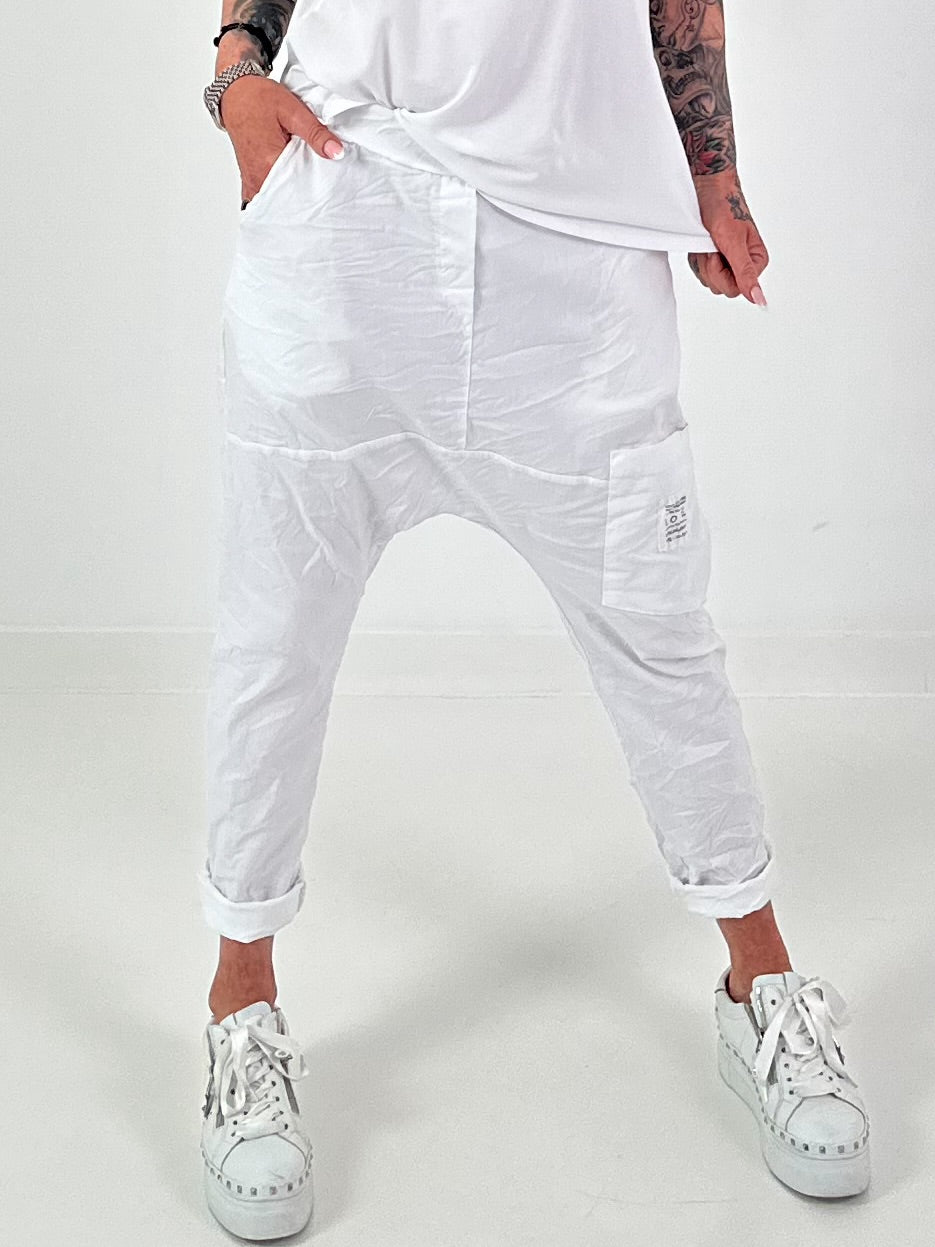 Baggy broek met statement-patch - wit