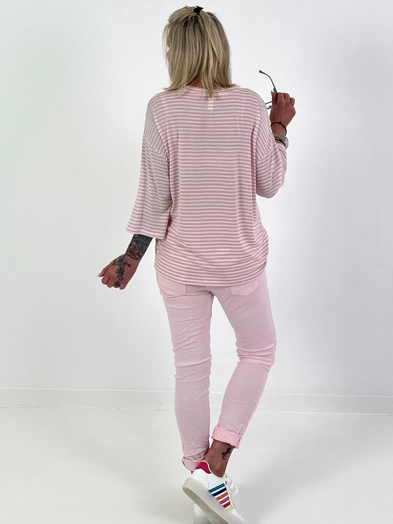 Shirt mit Streifen Smile - rosa-weiss