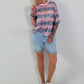 Pailletten Shirt mit Streifen - hellblau-rosa