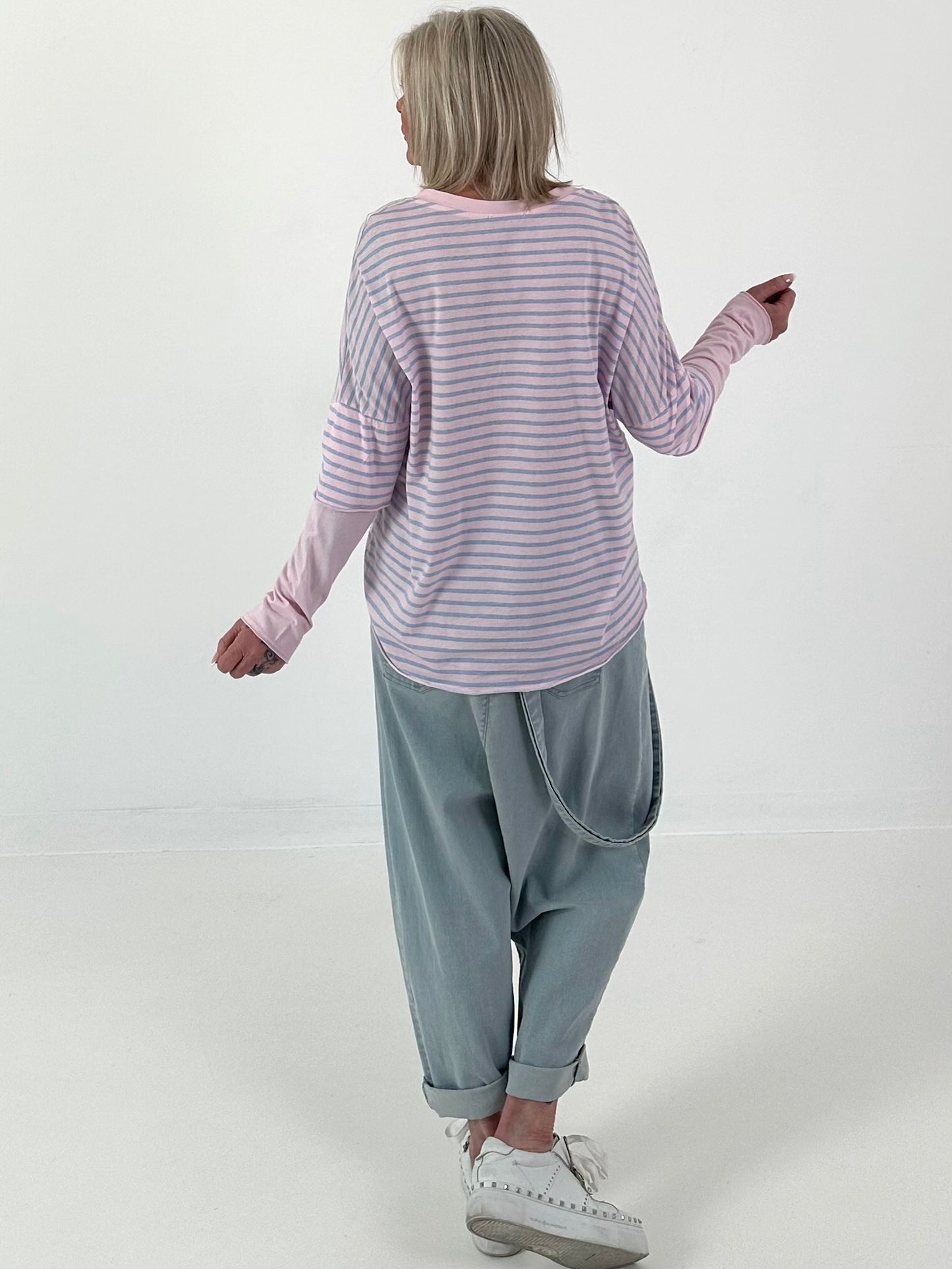 Shirt mit Streifen - hellblau-rosa