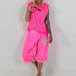 Kurze Leinen Baggy mit Überwurf und Paillettendetails - neonpink