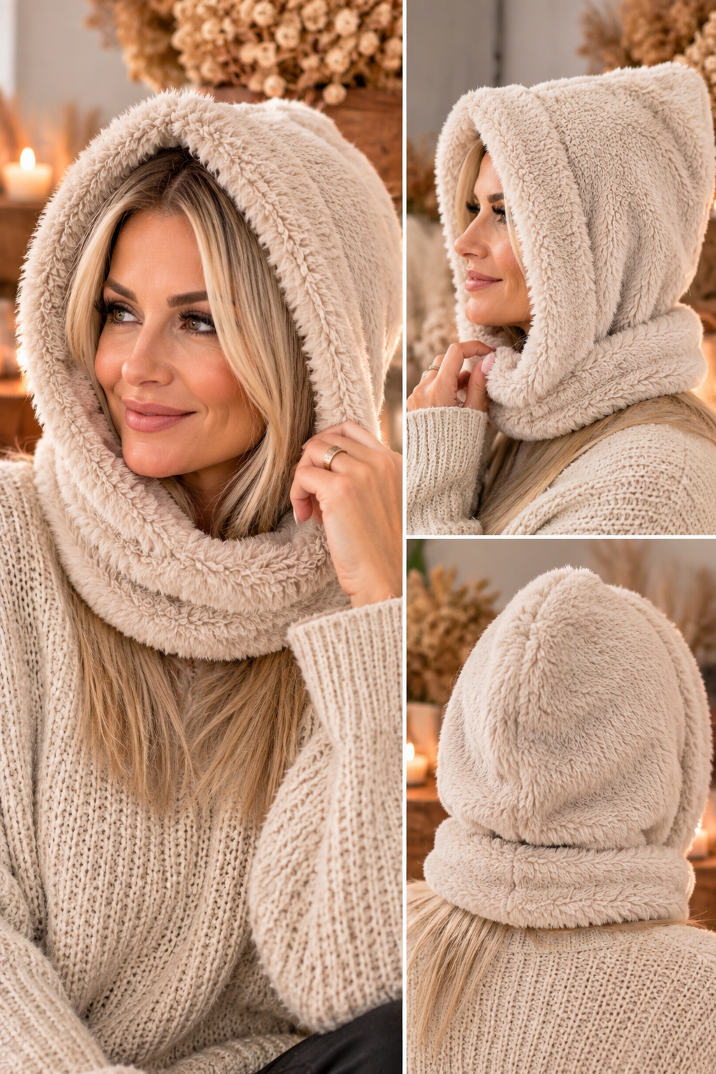 Fluffy Fur Balaclava - beige
