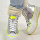 High-top sneaker model "Cat Boost" - silver-neon yellow