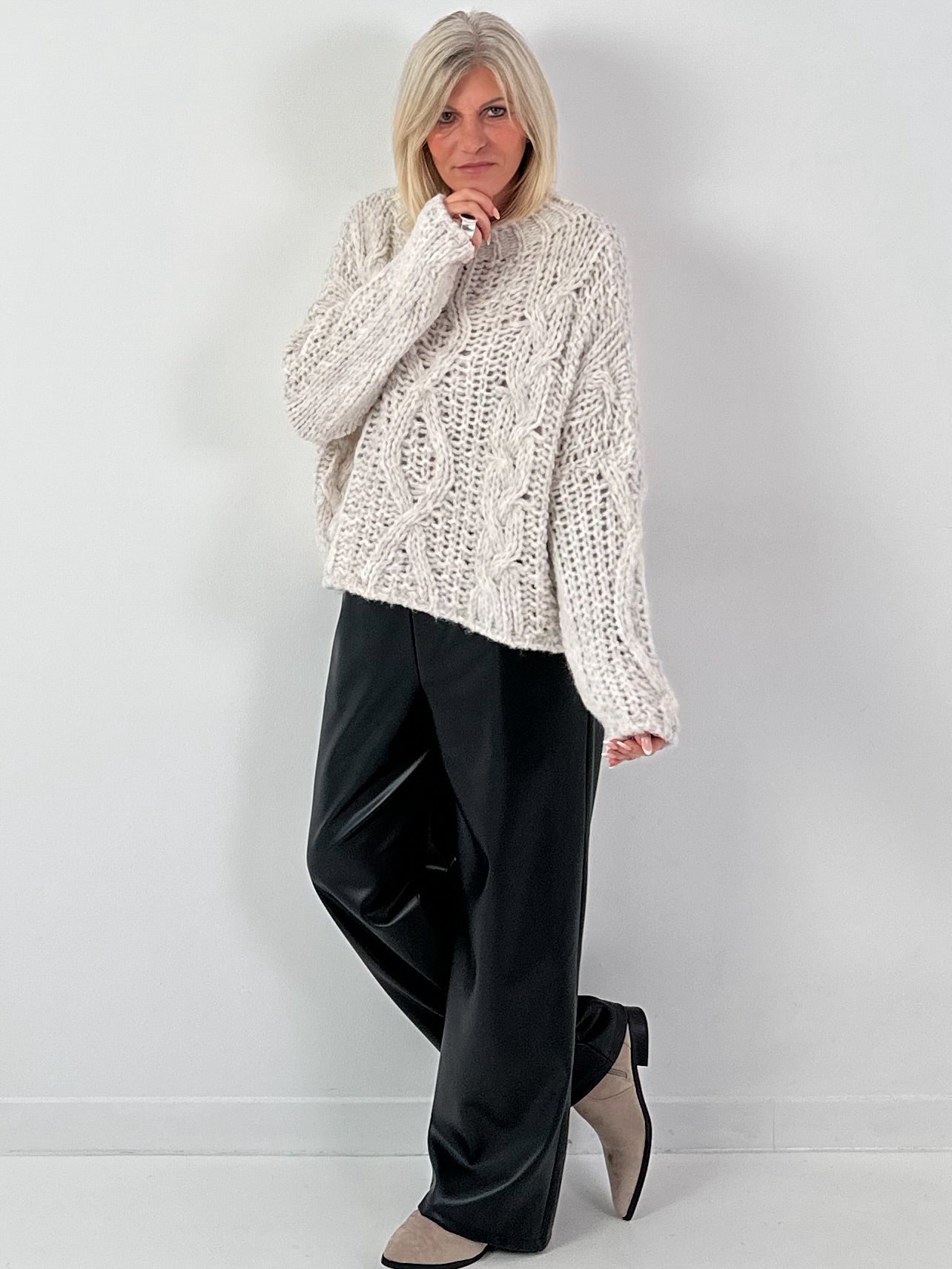 Leather-look trousers, model "Smooth Faux" - black