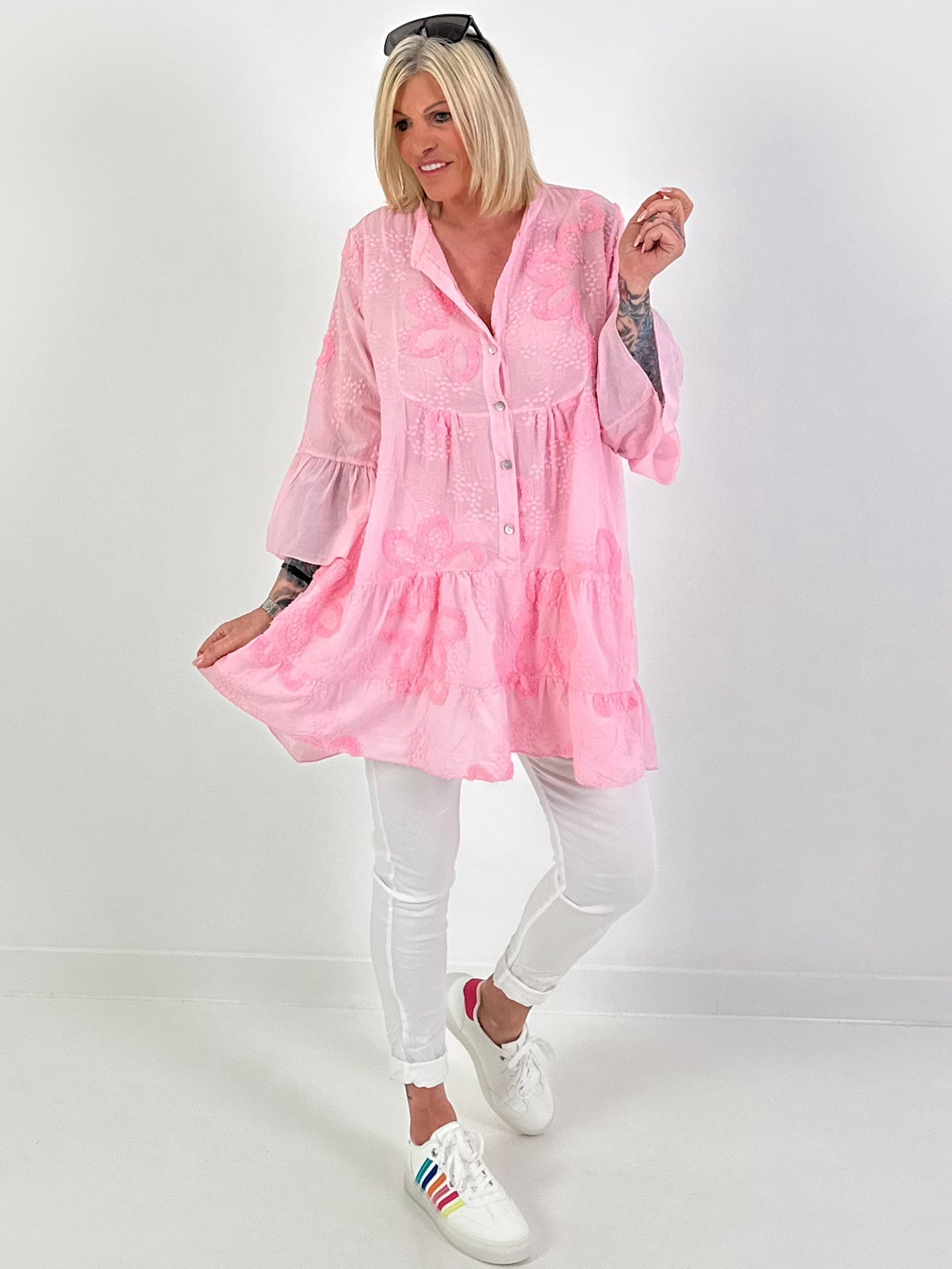 Tunika/Kleid mit Frotte-Applikation - rosa