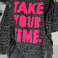 Oversized Sweater im Leoprint mit Schriftzug - anthrazit