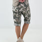 Kurze Baggy Camouflage Look - khaki-beige-mehrfarbig